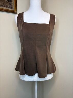 Moa Moa Brown Square Neck Peplum Tank